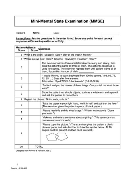 free printable mini mental exam.